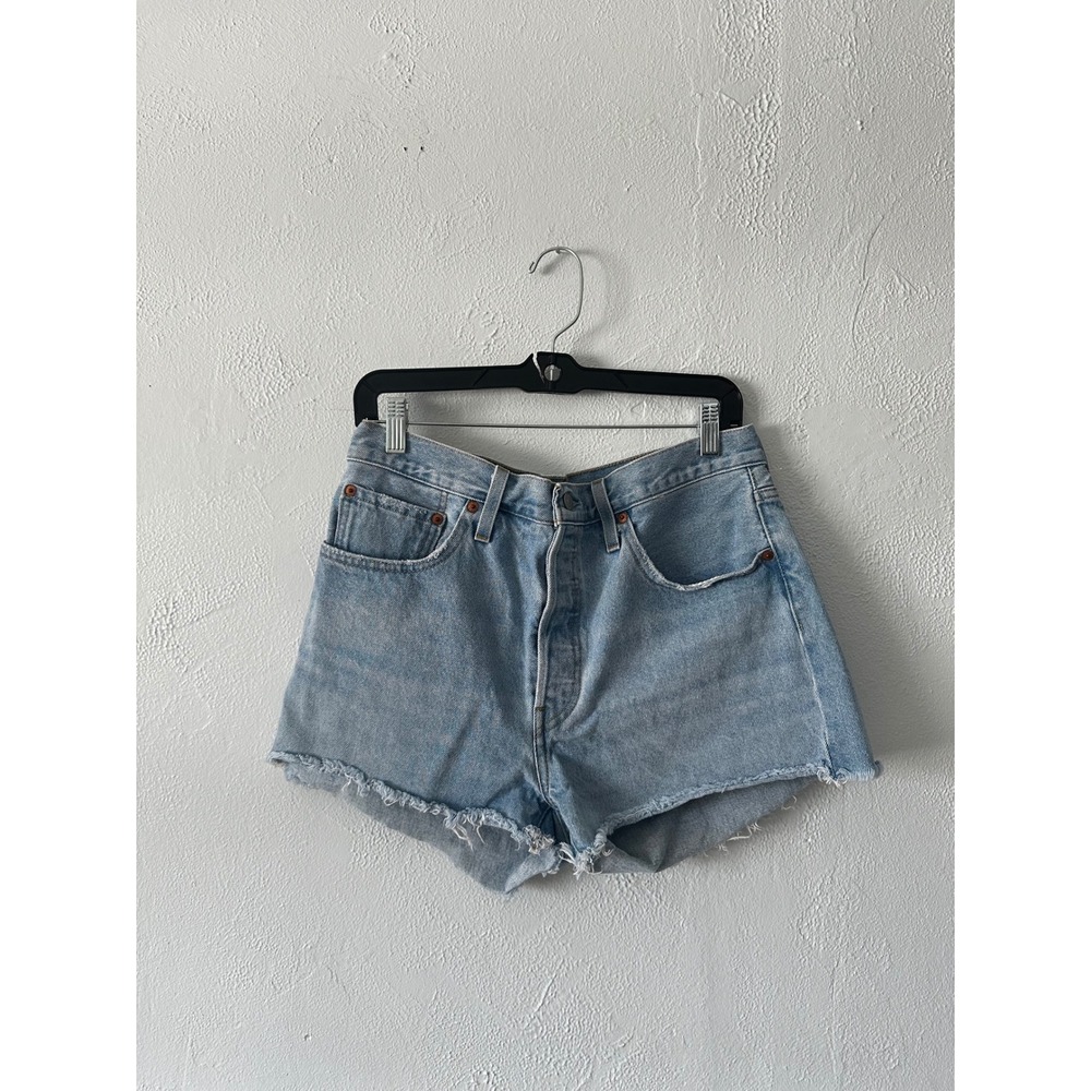 Levis 501 Original Light Wash High Rise Denim‎ Cut Off Shorts Blue Womens W31